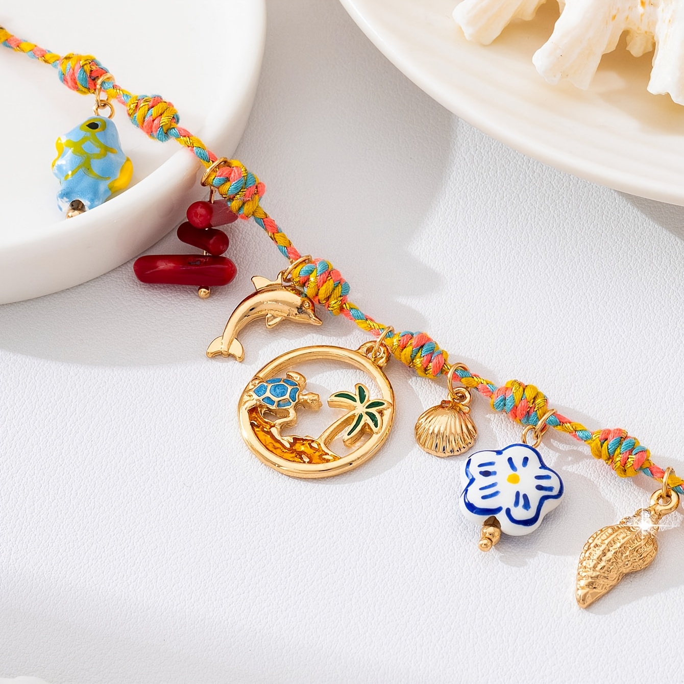 Bohemian Beach Style Ceramic Fish Alloy Bracelet, Vacation Gift